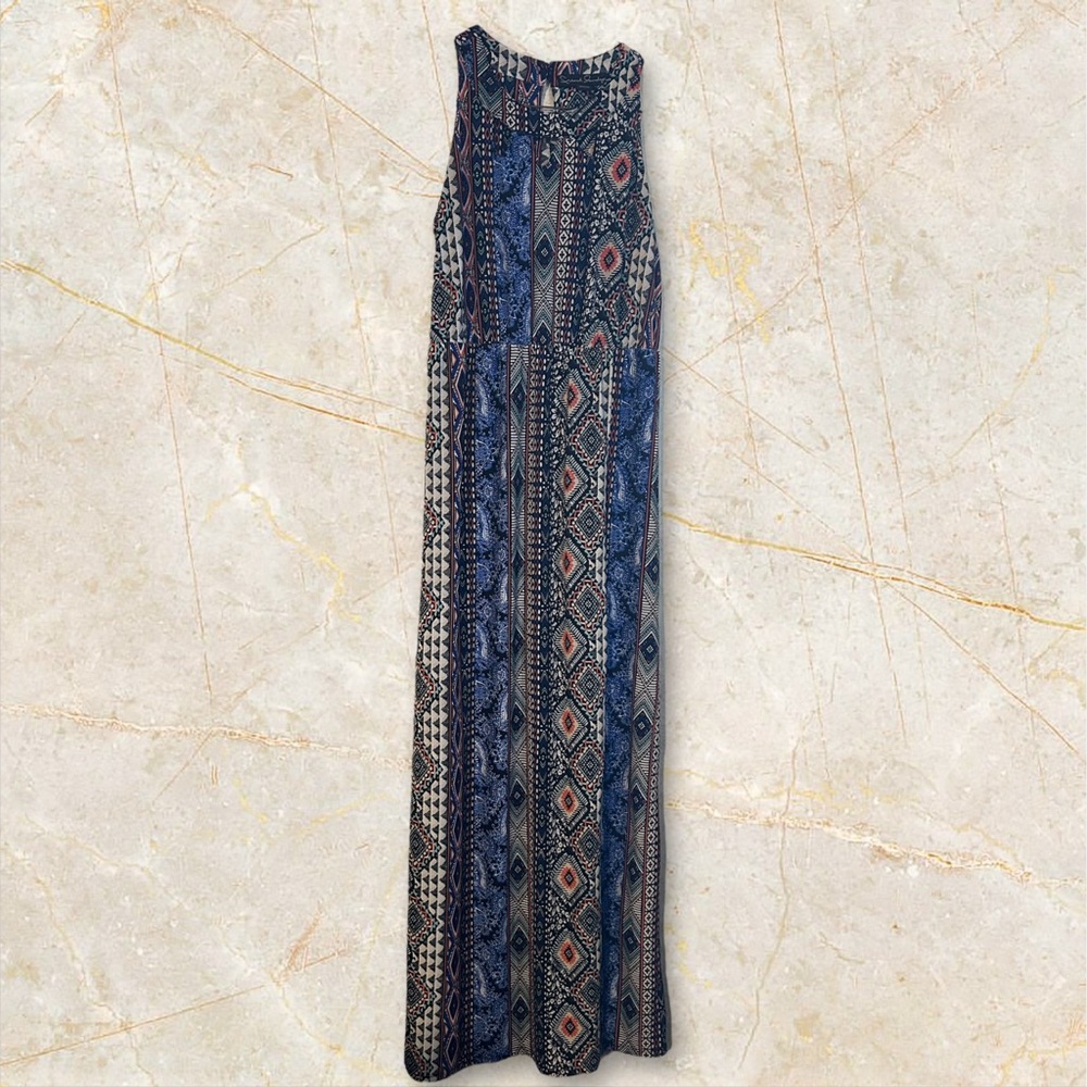 French Laundry Patterned Blue And Black Maxi Dress - image 1